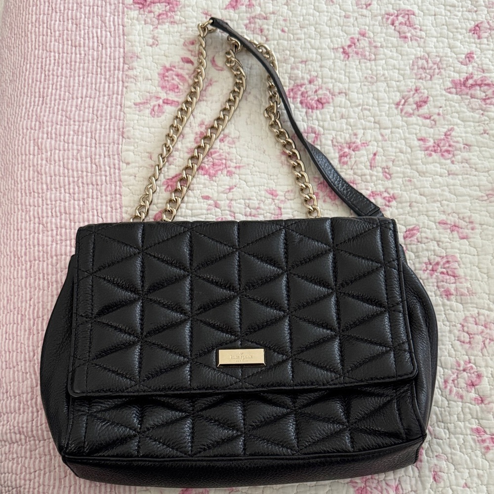 Kate Spade Black Quilted Shoulder Bag with Gold Chain